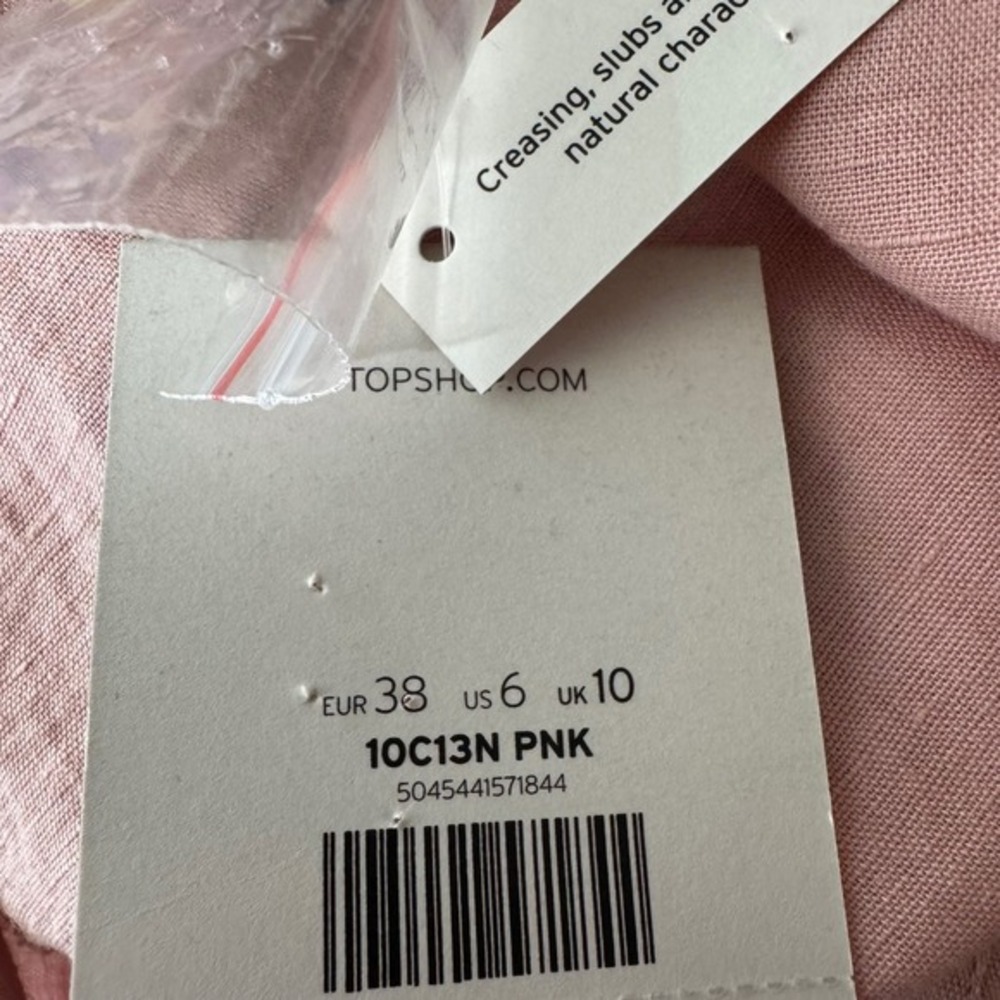 TOPSHOP Pink Linen Blend Button Front Flutter‎ Sleeve Mini Dress Size US 6 - Picture 7 of 8